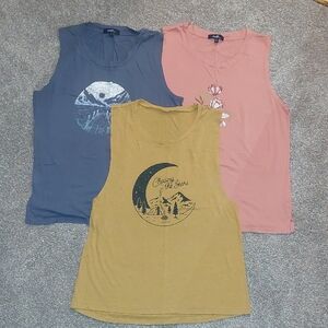 Women's Sleeveless Graphic Tops - Blue, Pink, Yellow
